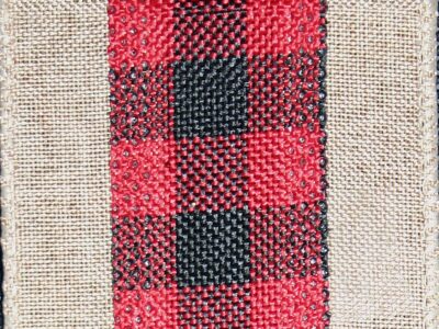 Christmas Ribbon:  Burlap & Buffalo Plaid, Wired 2 1/2" x 50yd, RIBB208