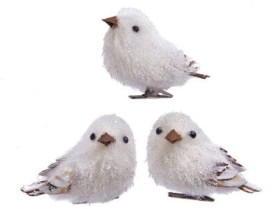 Ornaments - White Tinsel Bird, 12/Assorted: ORNA004