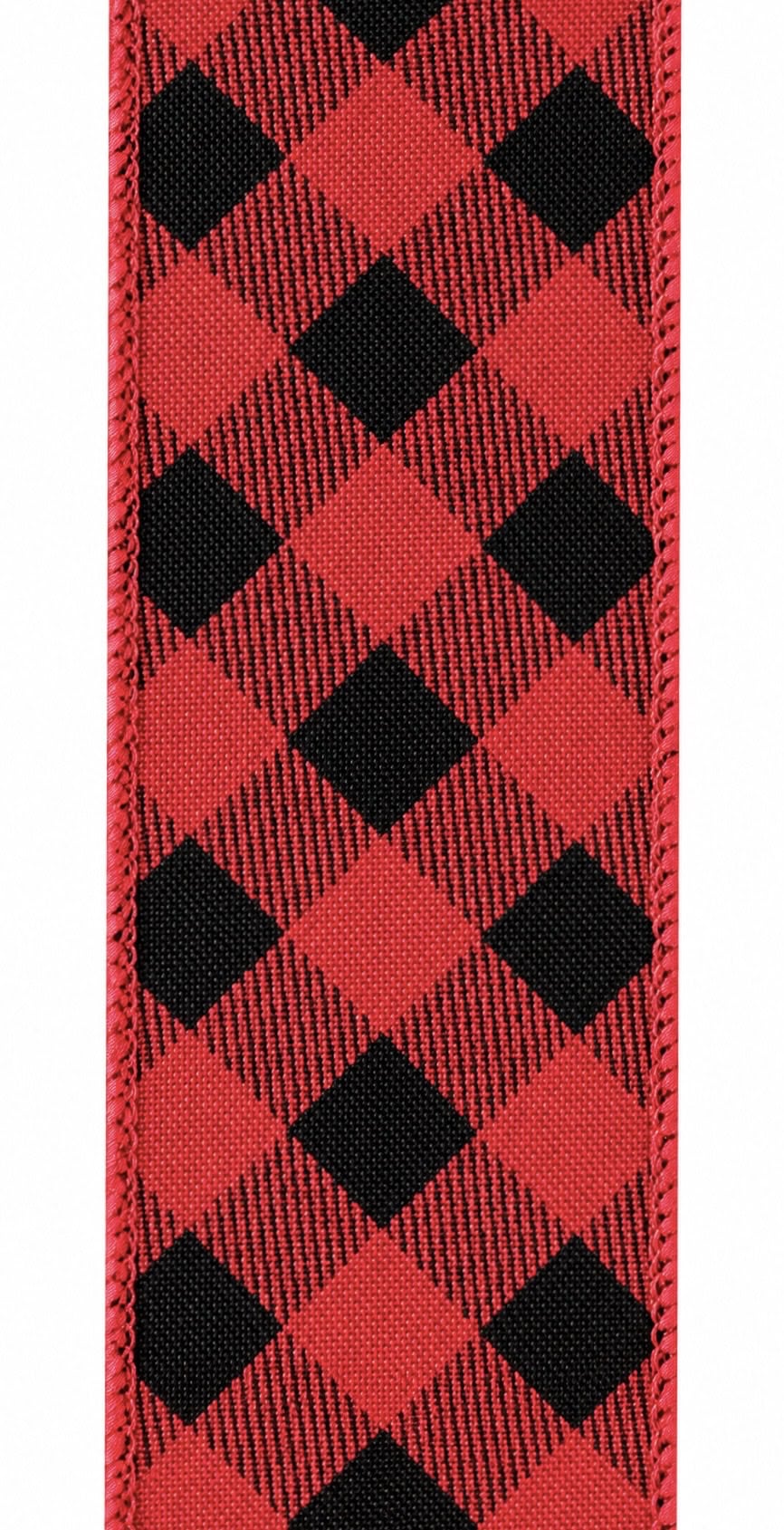 Christmas Ribbon:  Red/Black Diagonal Plaid, RIBB342
