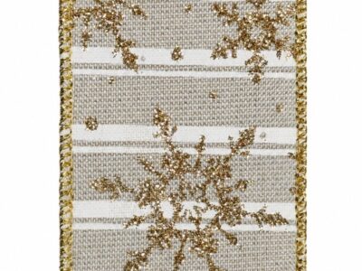 Christmas Ribbon:  Gold Snowflake, Wired  10 yd. , RIBB343
