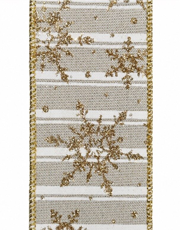 Christmas Ribbon:  Gold Snowflake, Wired  10 yd. , RIBB343